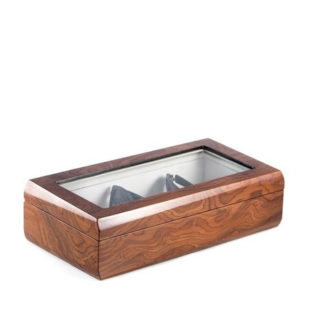 Bey Berk International Bey-Berk International BB682BRL Lacquered Burl Wood Multi Eyeglass Case with Glass Top & Velour Lined - Brown BB682BRL